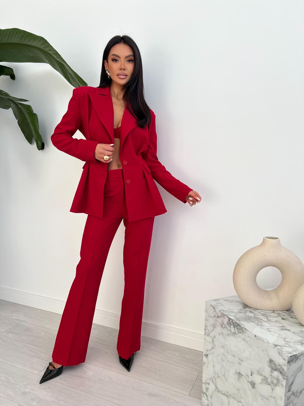 Spodnie Eleganckie Damskie Le Pari Czerwone zdjęcie 1