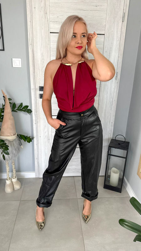 Body z Chokerem Bordowe Dekolt zdjęcie 2