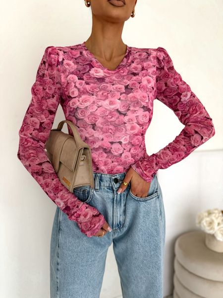Bluzka Siatka Emilie Kwiaty Różowa