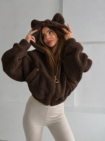 Bluza Baranek Miś z Kapturem Czekolada