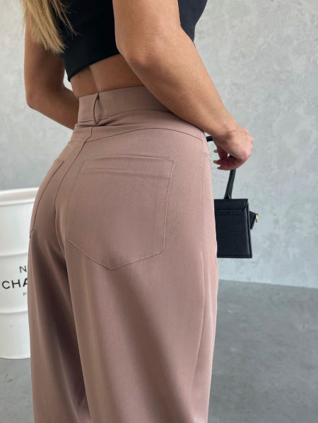 Spodnie z Prostą Nogawką Eleganckie Mocca zdjęcie 2
