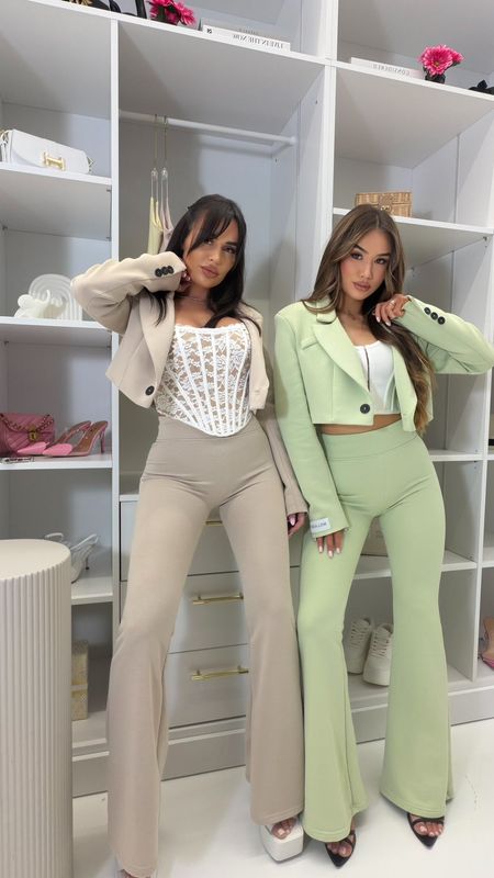 Garnitur Komplet Marynarka Krótka Spodnie Dzwony Beżowy