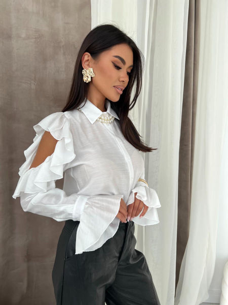 Koszula z Falbankami Pari Śmietankowa zdjęcie 2