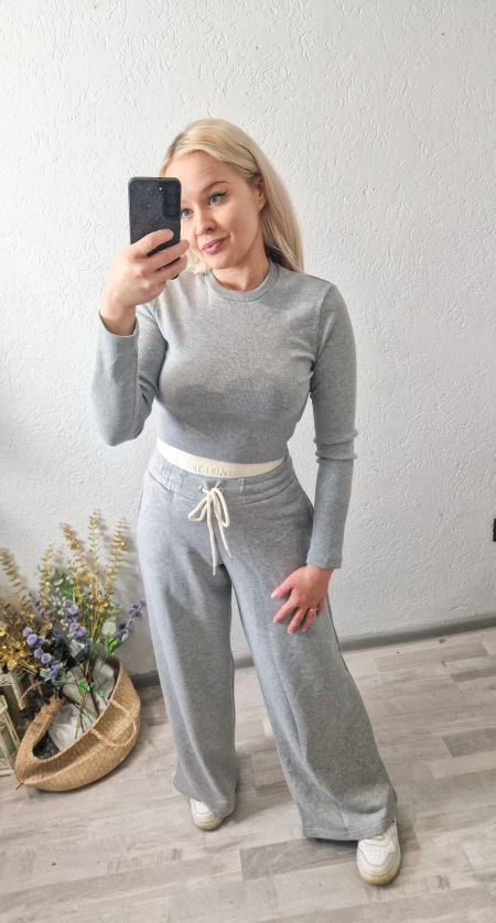 Komplet Szerokie Spodnie Top Szary