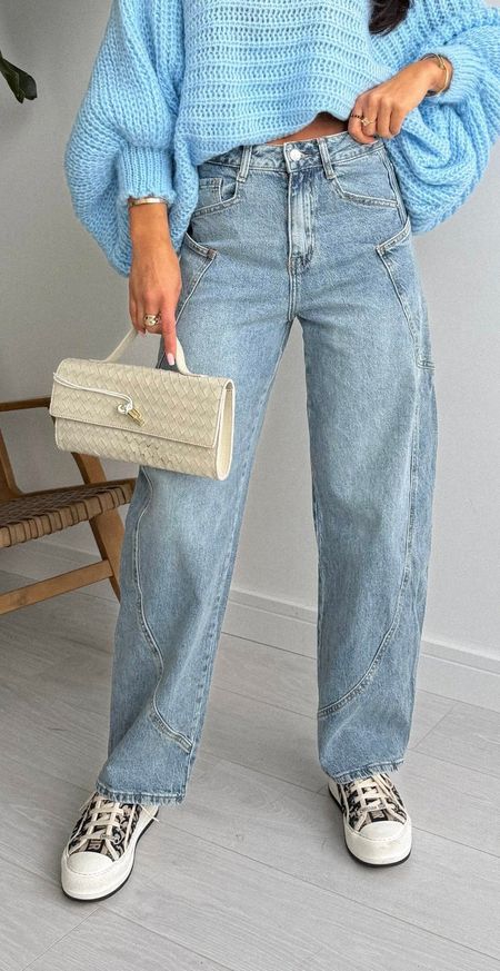 Spodnie Jeansowe Wide Line Niebieskie 