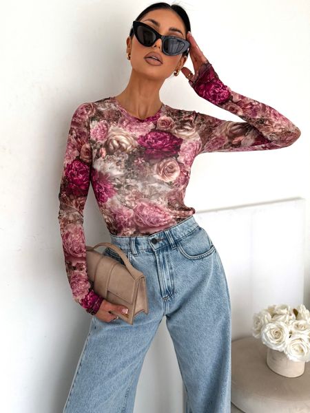 Bluzka Siatka Emilie Kwiaty Fuksja