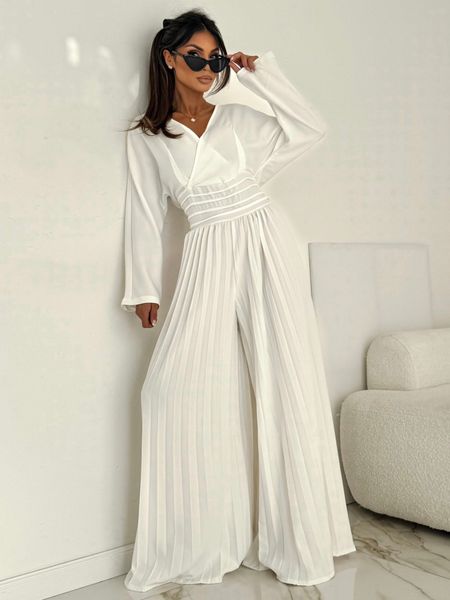 Kombinezon Elegance Plisowany Ecru