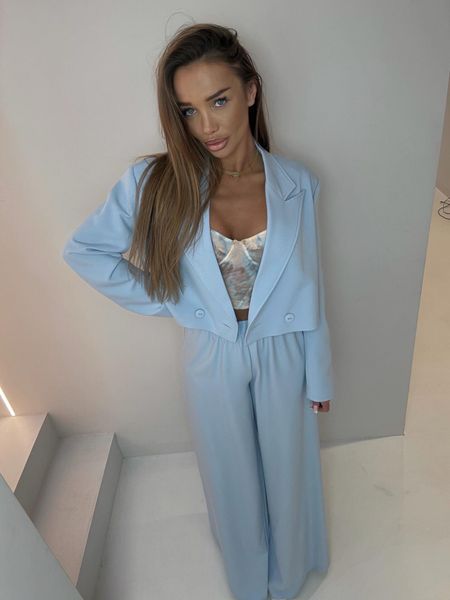 Komplet Garnitur Damski Spodnie Marynarka Niebieski