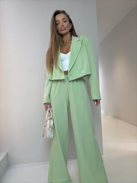 Komplet Garnitur Damski Spodnie Marynarka Pistacjowy
