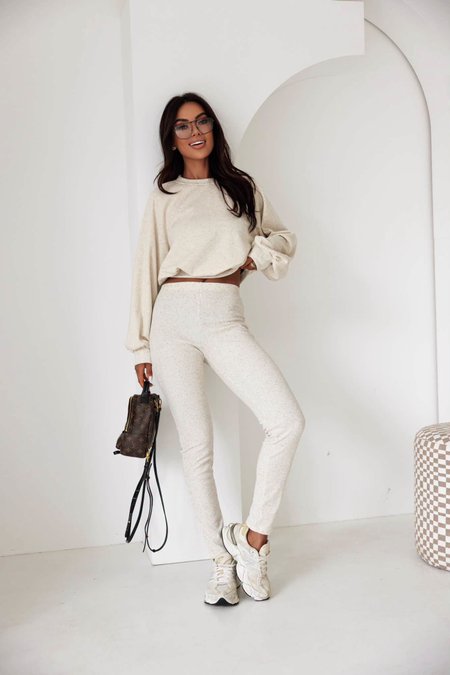 Komplet Dresowy Legginsy + Bluza Beżowy