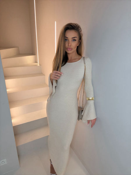 Sukienka Midi Prążek Agatha  Jasna Beżowa zdjęcie 2