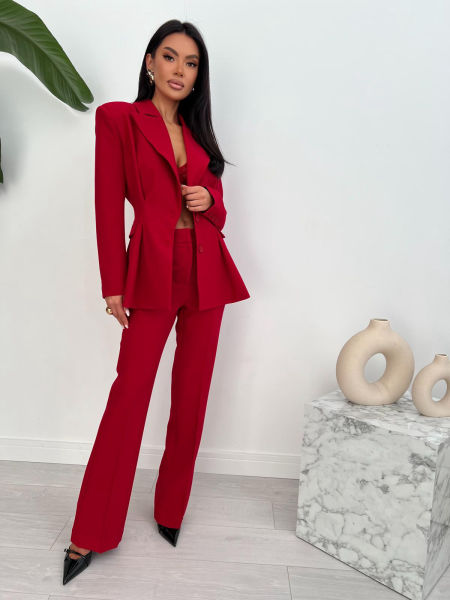 Spodnie Eleganckie Damskie Le Pari Czerwone zdjęcie 2