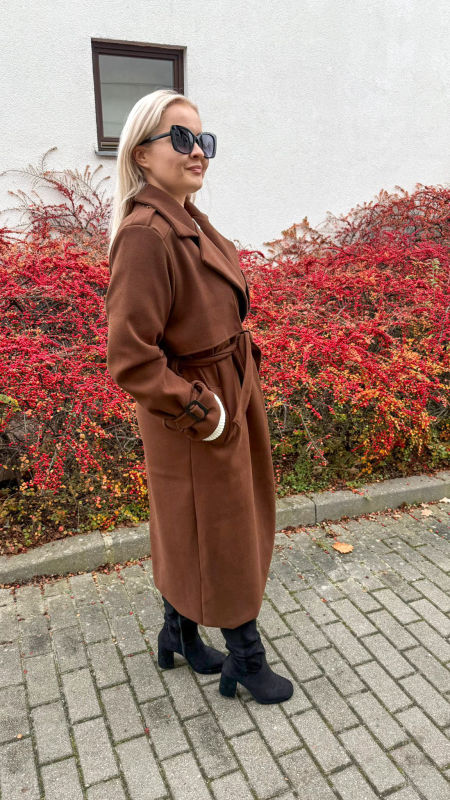 Płaszcz  Długi Elegancki Damski Brązowy zdjęcie 2