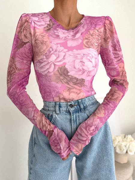 Bluzka Siatka Emilie Kwiaty Jasny Róż