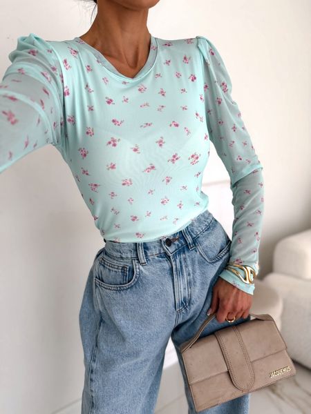 Bluzka Siatka Emilie Kwiaty Miętowa