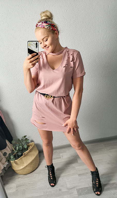 Sukienka/tunika z chokerem Pudrowy Róż