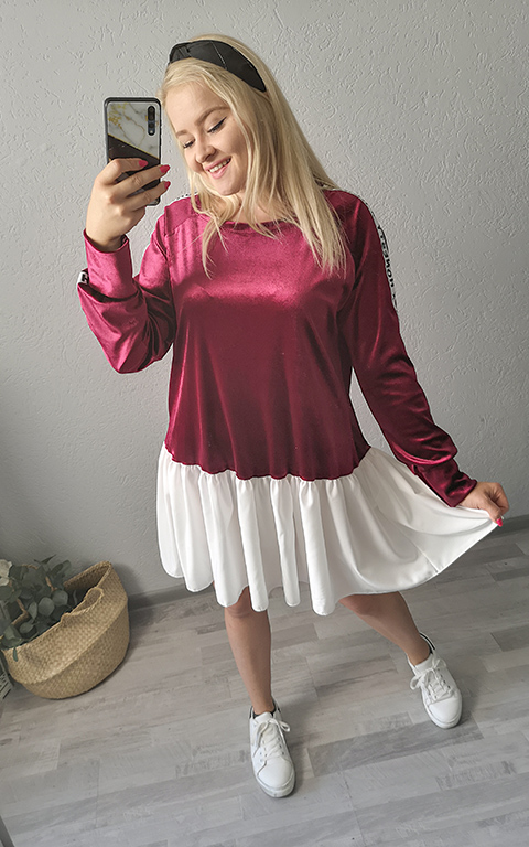 Sukienka Welurowa Bordowa