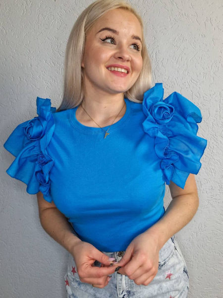 T-Shirt Falbanka Róża Niebieski