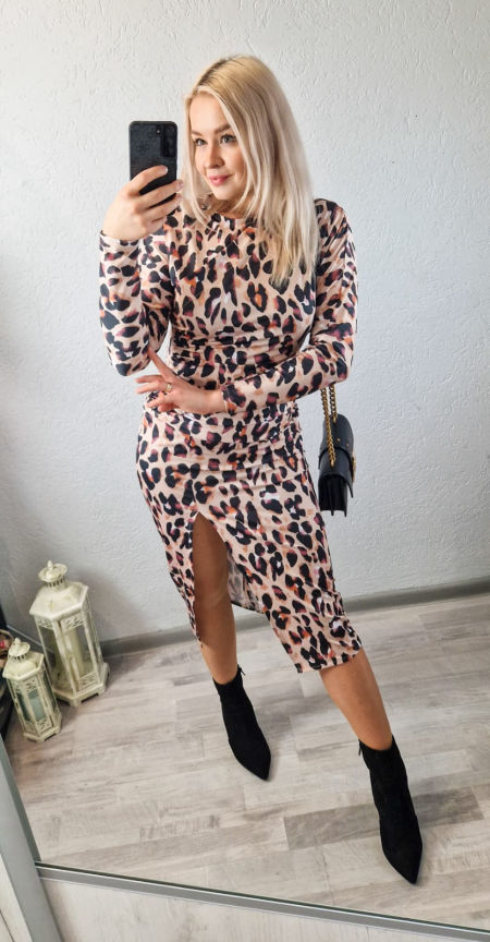 Sukienka Midi Sophia Beżowa Panterka