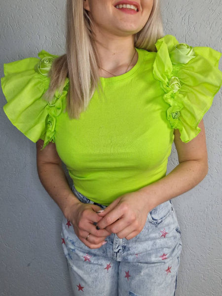 T-Shirt Falbanka Róża Limonka